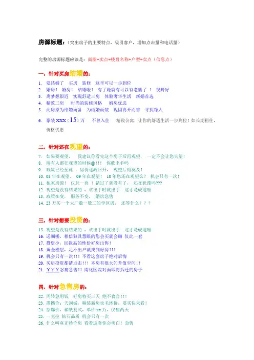58房源标题大全