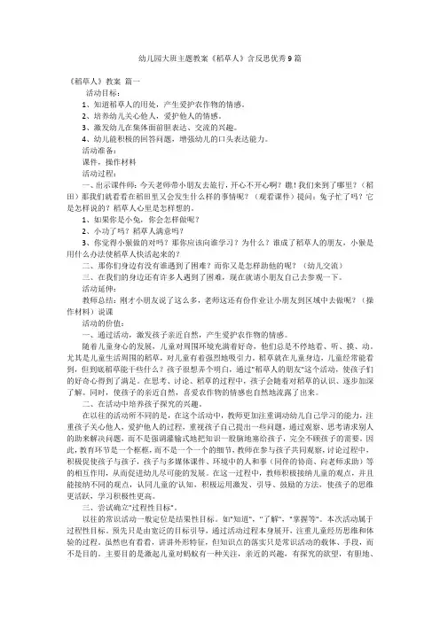 幼儿园大班主题教案《稻草人》含反思优秀9篇