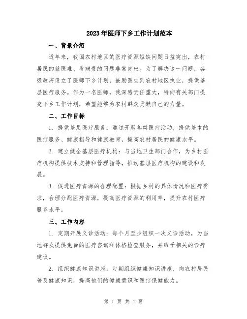 2023年医师下乡工作计划范本