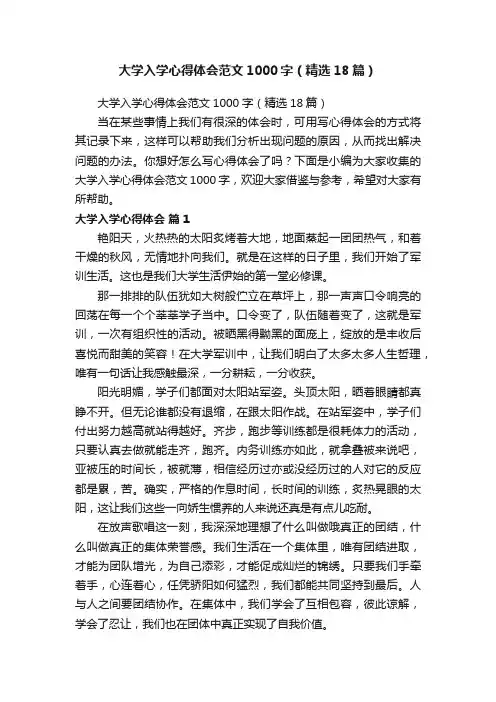 大学入学心得体会范文1000字（精选18篇）
