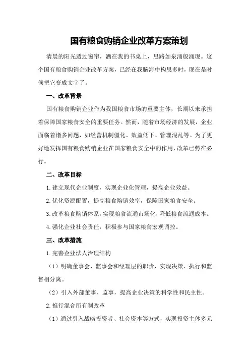 国有粮食购销企业改革方案策划