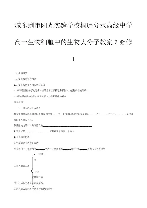 高一生物《细胞中的生物大分子》教案 必修