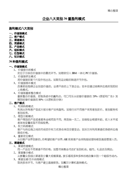 企业的八大类别36种盈利模式