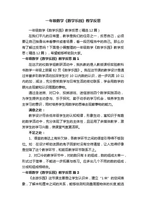 一年级数学《数学乐园》教学反思（精选12篇）