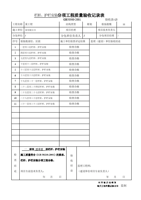 栏杆分项工程质量验收记录表