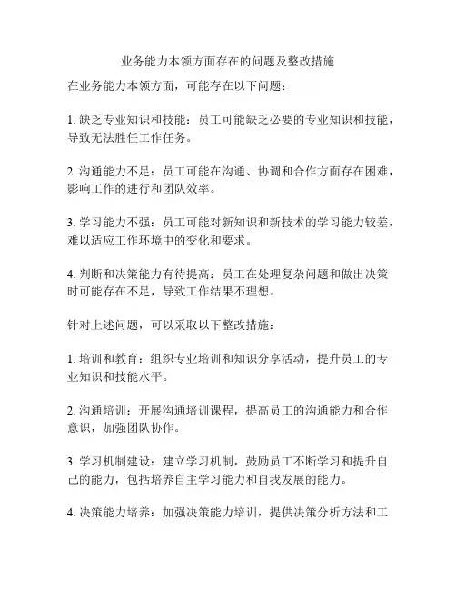 业务能力本领方面存在的问题及整改措施