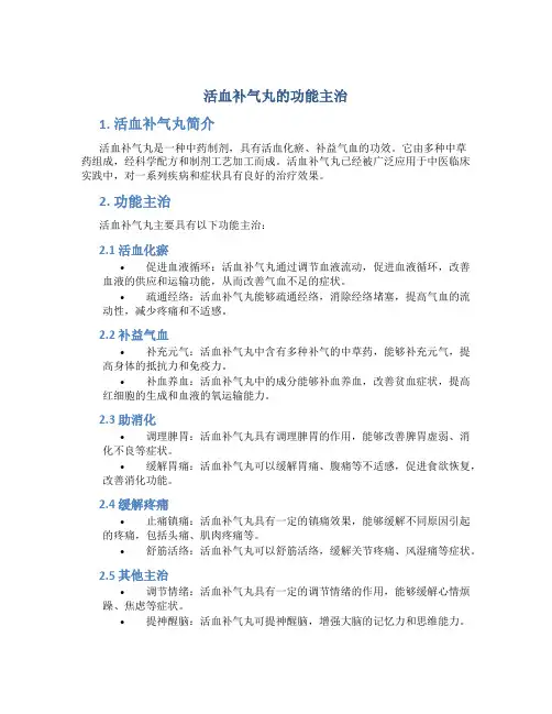 活血补气丸的功能主治