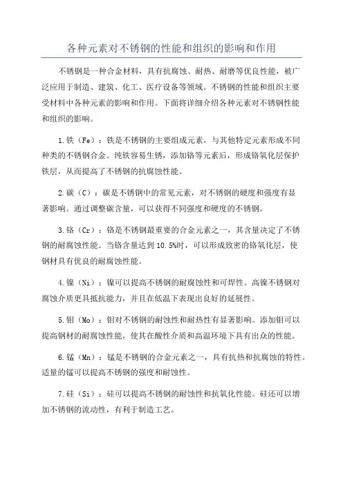 各种元素对不锈钢的性能和组织的影响和作用
