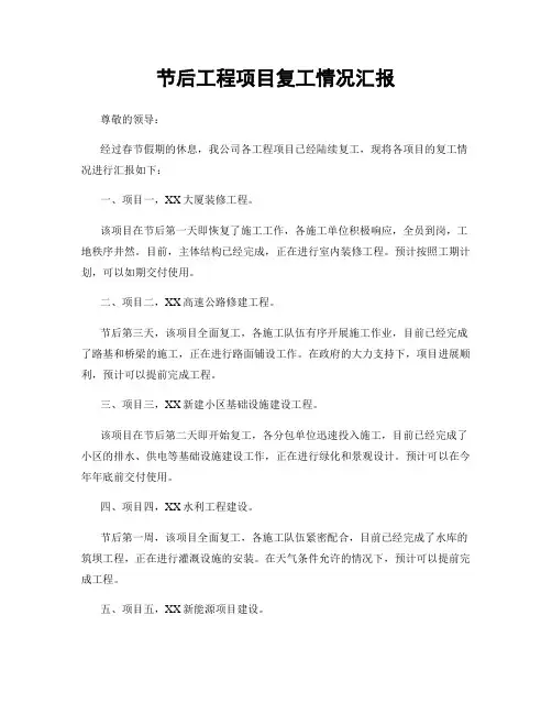 节后工程项目复工情况汇报