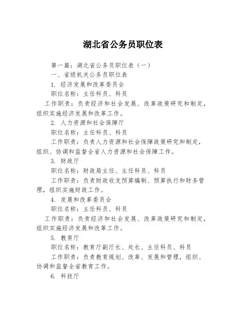 湖北省公务员职位表