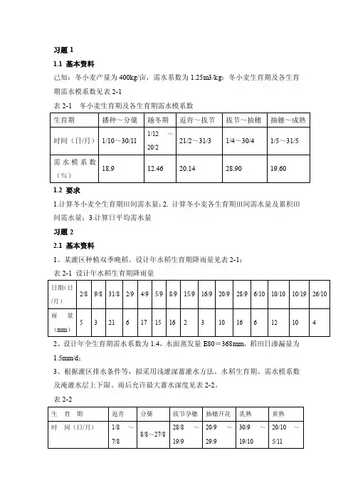 农田水利学-作业旱作物灌溉制度的制定-作业