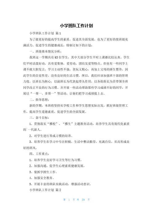 小学班队工作计划