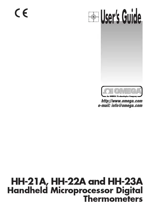 Omega HH-21A、HH-22A 和 HH-23A 手持微处理器数字温度计用户指南说明书