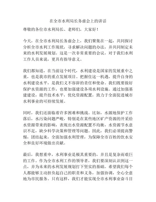 在全市水利局长务虚会上的讲话