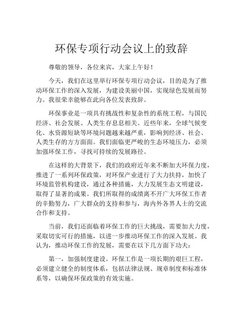 环保专项行动会议上的致辞