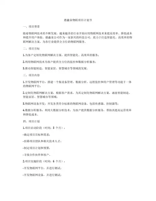德鑫泉物联项目计划书
