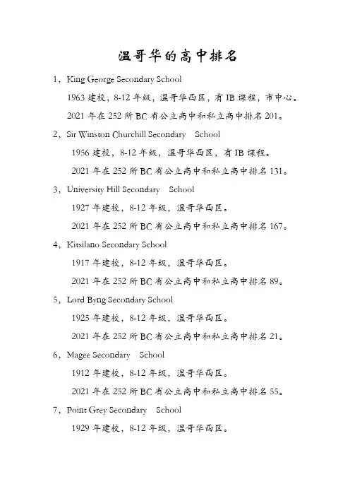 温哥华的高中排名