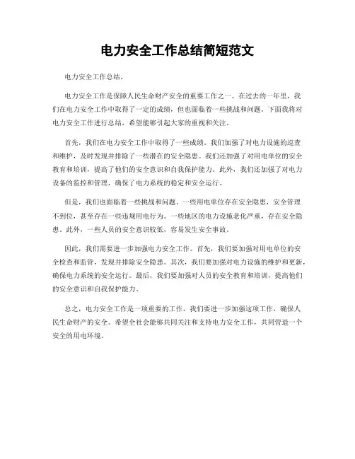 电力安全工作总结简短范文