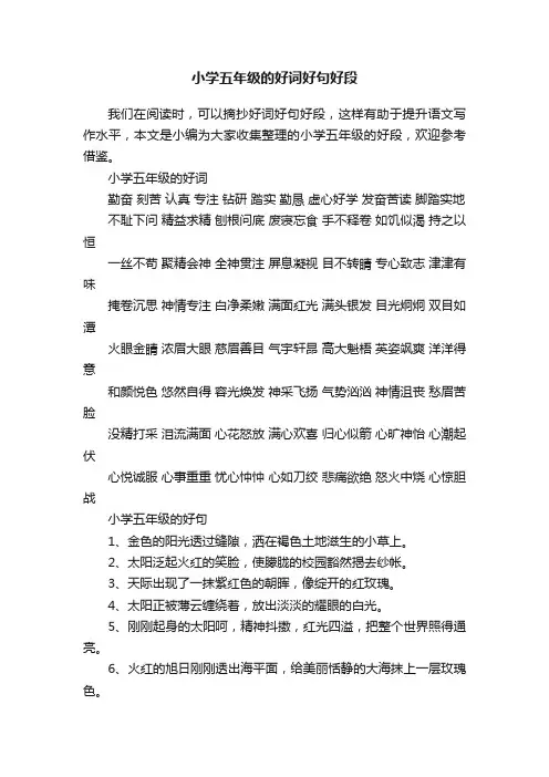 小学五年级的好词好句好段