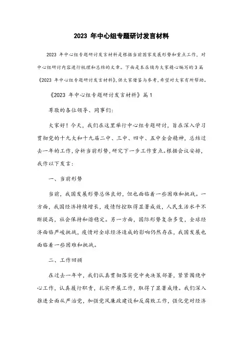 2023年中心组专题研讨发言材料