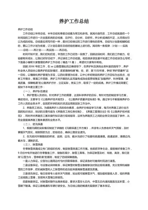 养护工作总结（精选11篇）