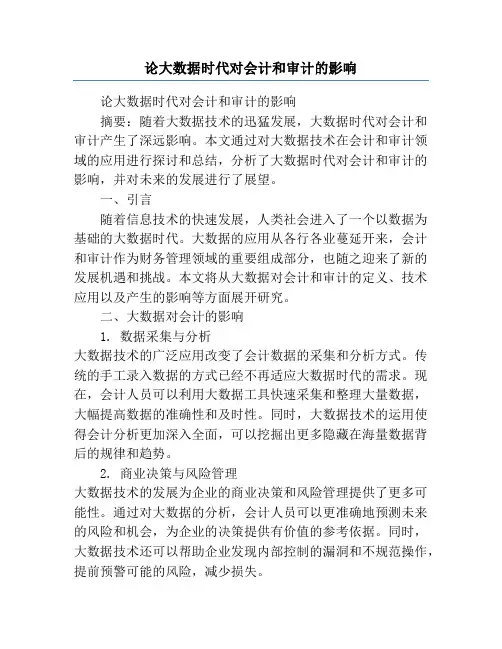 论大数据时代对会计和审计的影响