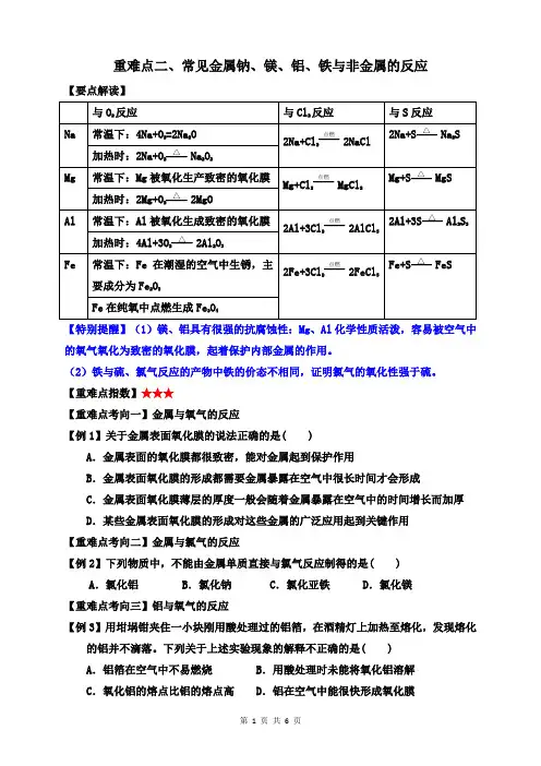 重难点二   常见金属钠、镁、铝、铁与非金属的反应