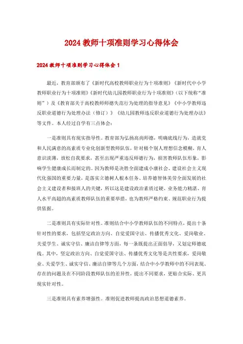2024教师十项准则学习心得体会