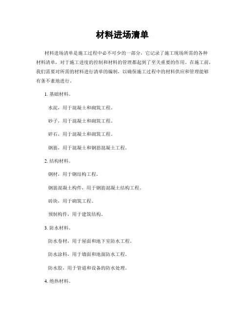 材料进场清单