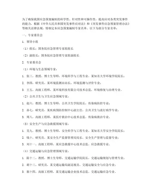 应急预案编制专家名单