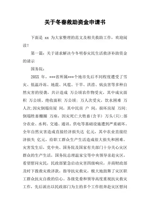 关于冬春救助资金申请书