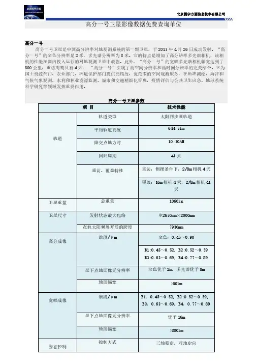 高分一号卫星影像数据免费查询单位