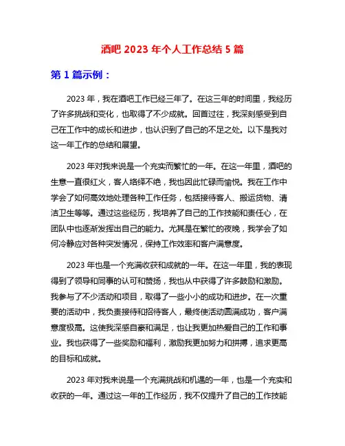 酒吧2023年个人工作总结5篇