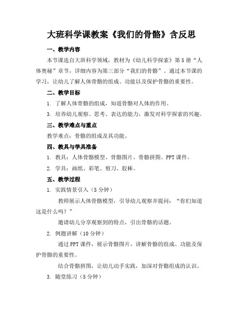 大班科学课教案《我们的骨骼》含反思