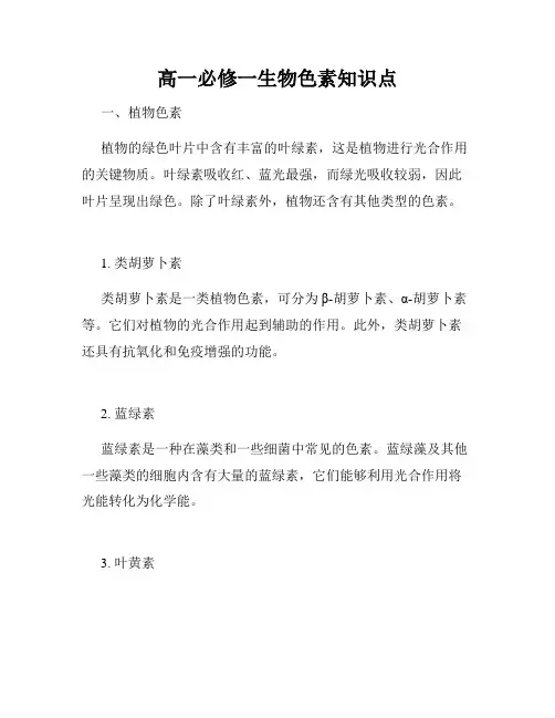高一必修一生物色素知识点