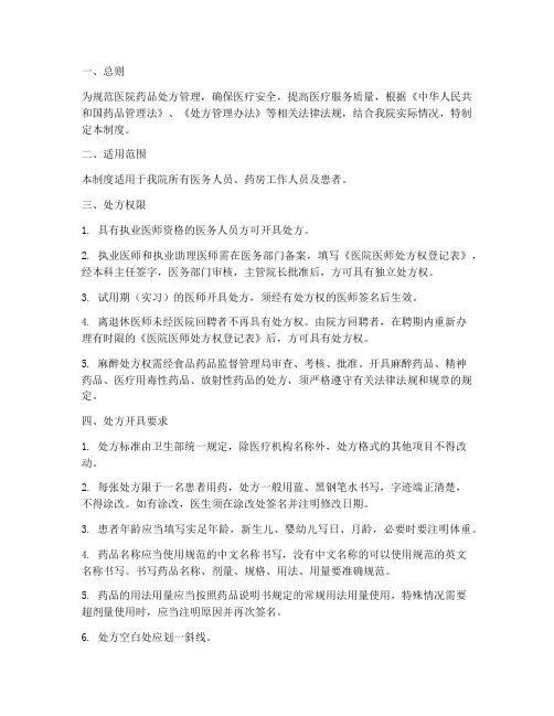 医院药品处方管理制度