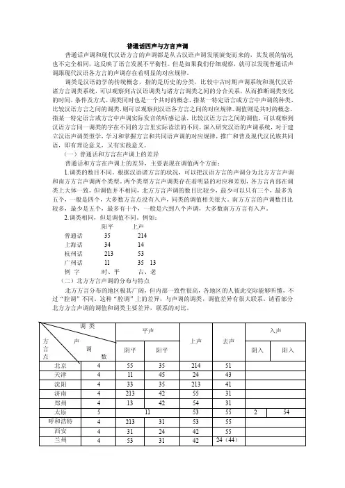 普通话四声与方言声调普通话声调和现代汉语方言的声调都是从古...