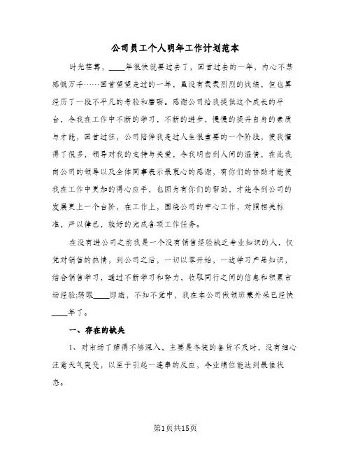 公司员工个人明年工作计划范本（五篇）