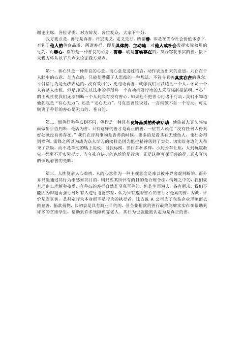 善行是真善 一辩稿