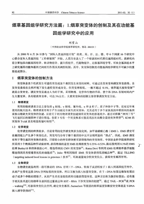 烟草基因组学研究方法篇：1.烟草突变体的创制及其在功能基因组学研究中的应用