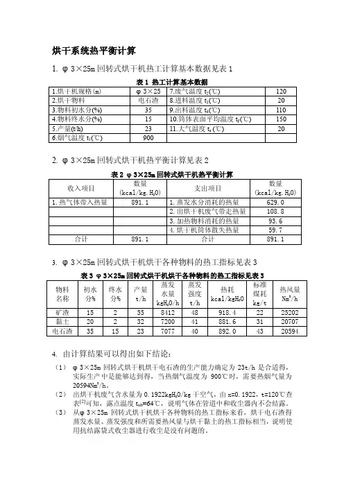 φ3×25m回转式烘干机系统热平衡计算