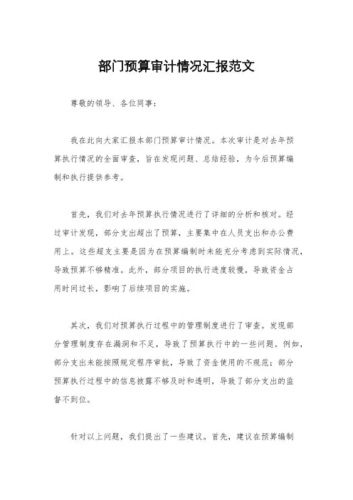 部门预算审计情况汇报范文