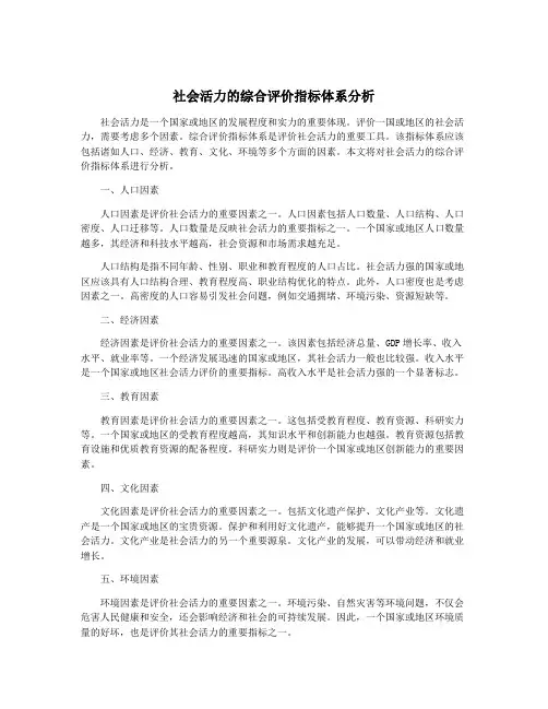 社会活力的综合评价指标体系分析