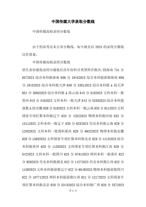 中国传媒大学录取分数线