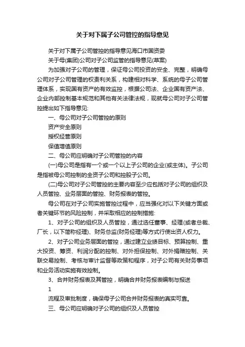 关于对下属子公司管控的指导意见