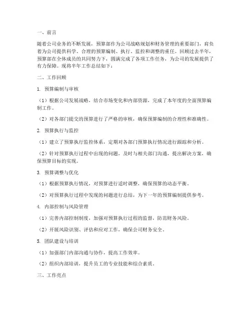 总结半年工作总结预算部