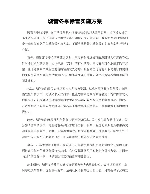 城管冬季除雪实施方案