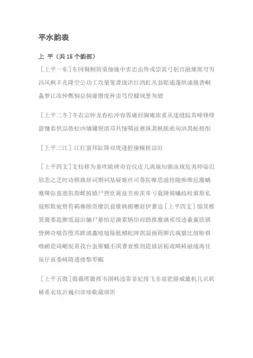 平水韵表