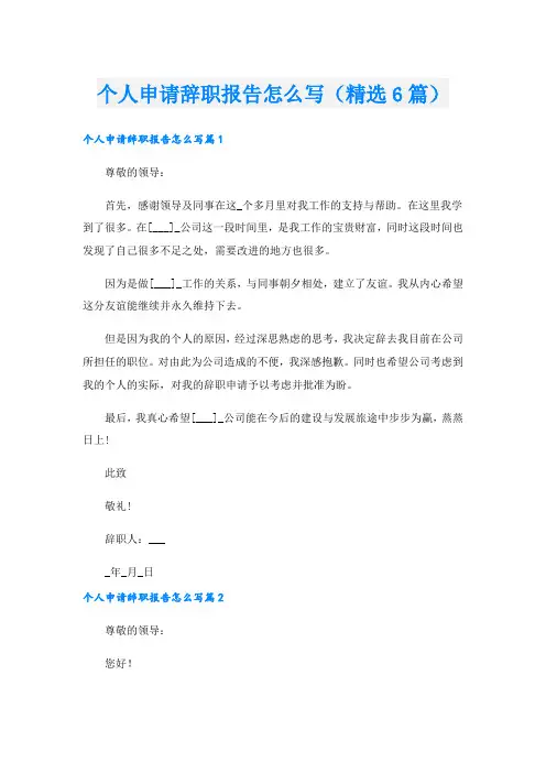 个人申请辞职报告怎么写(精选6篇).doc