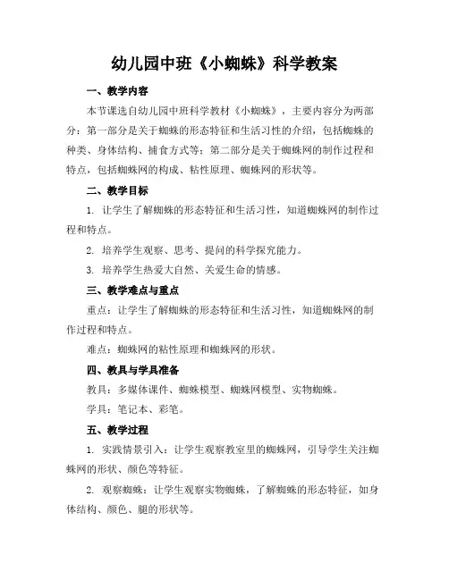 幼儿园中班《小蜘蛛》科学教案